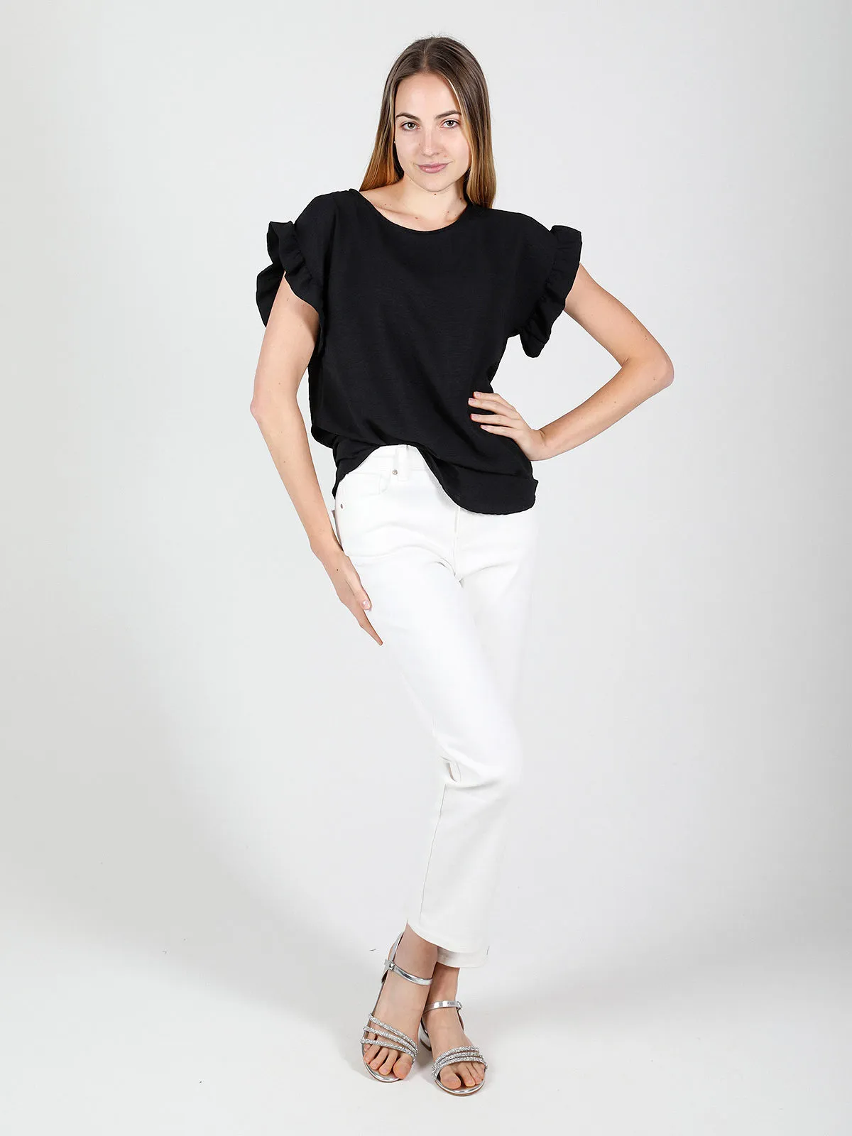 Melitea Blouse femme manches courtes volantées