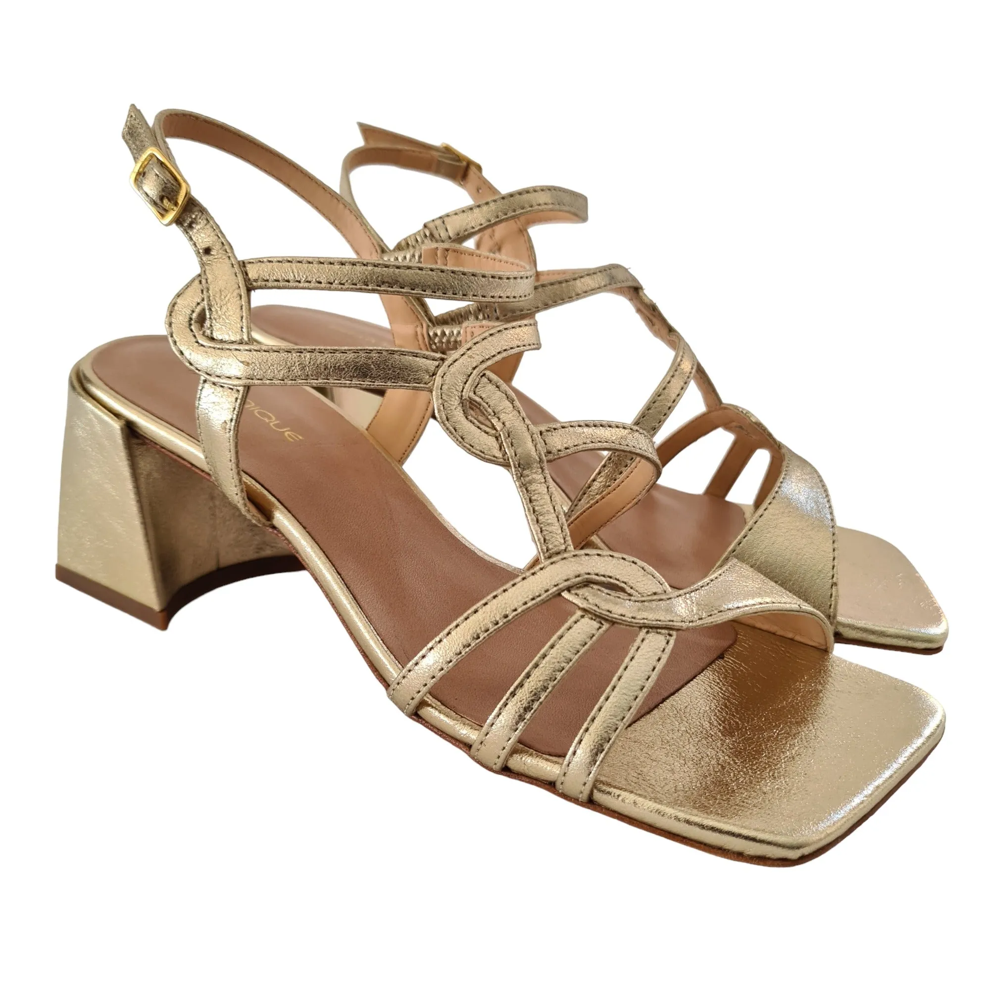 MissUnique Sandalo Donna Tacco Alto 7 cm Pelle Oro Rif.64