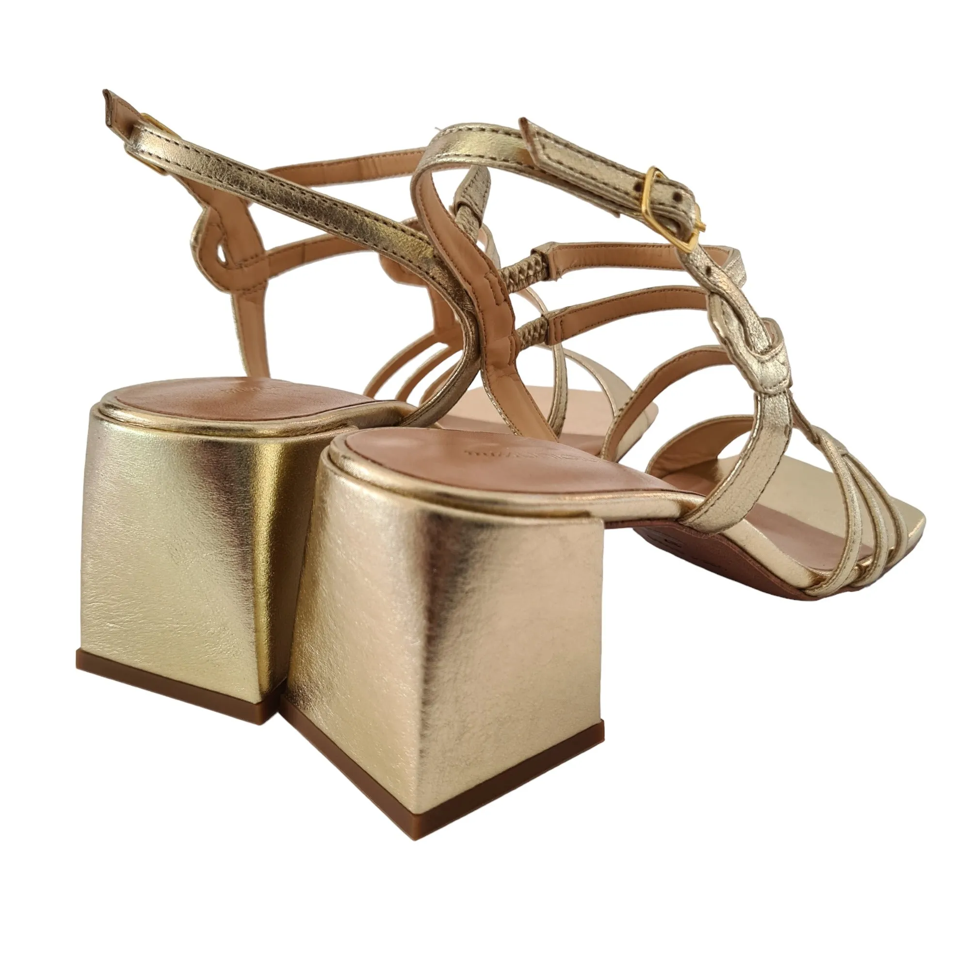 MissUnique Sandalo Donna Tacco Alto 7 cm Pelle Oro Rif.64