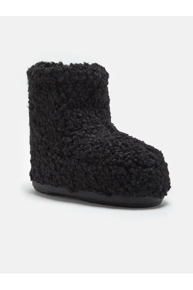 Moon Boot Icon Low Nolace Faux Curly Nero
