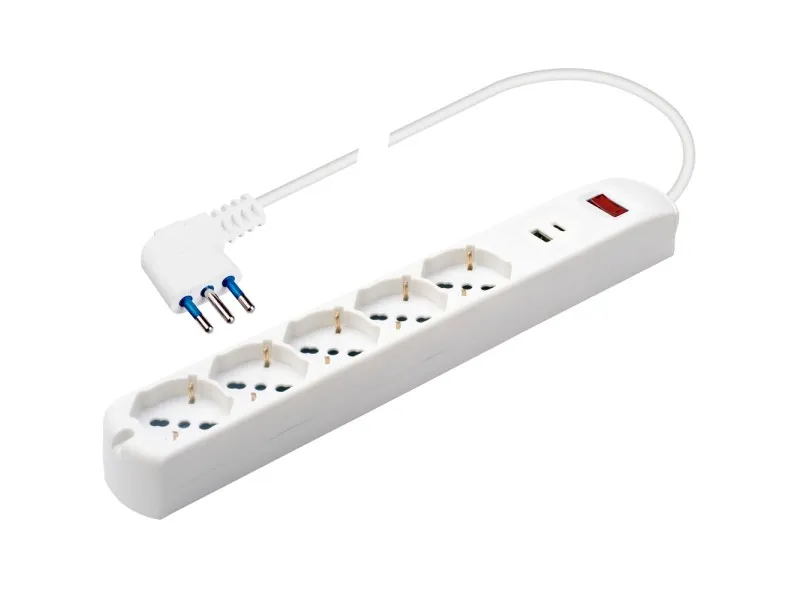 Multipresa 5 prese schuko 10/16 A+2 USB A-C spina 10A