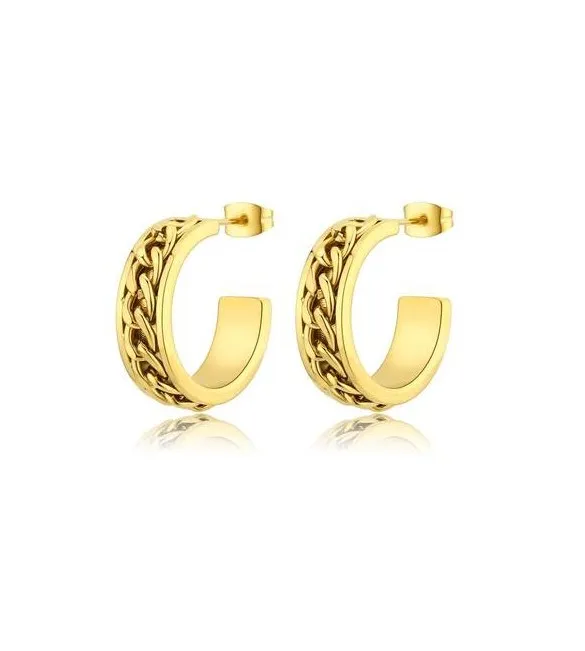 Orecchini Donna Gioielli Sagapò Chunky a cerchio in acciaio pvd oro con groumette shk42