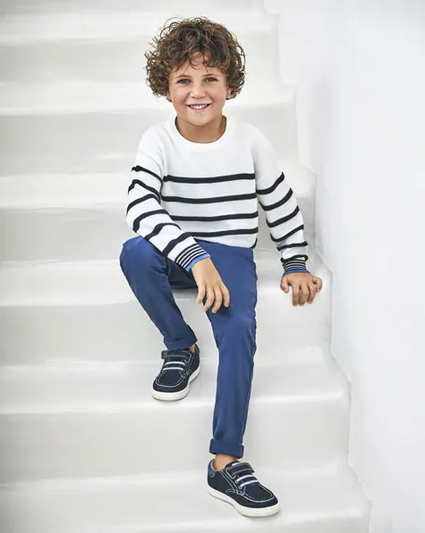 Pantalone chino indaco in gabardina di cotone stretch 2-9 anni