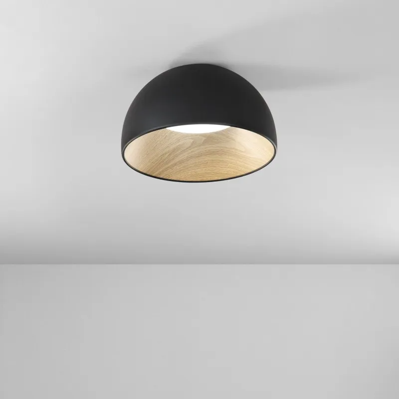 Plafoniera design contemporaneo in metallo forma sferica Effetto Legno Oro29x50 cm