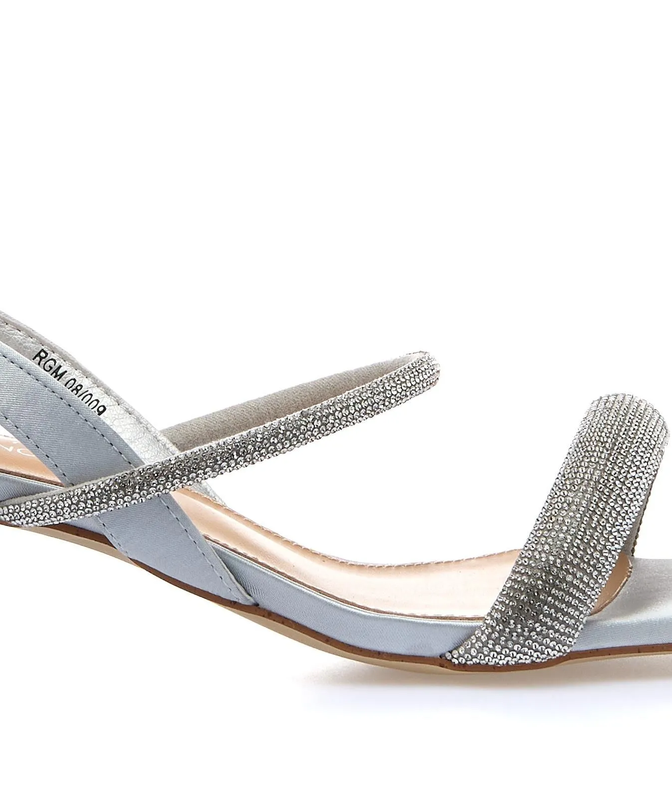 Sandali argento con tacco basso largo e cinturini con strass