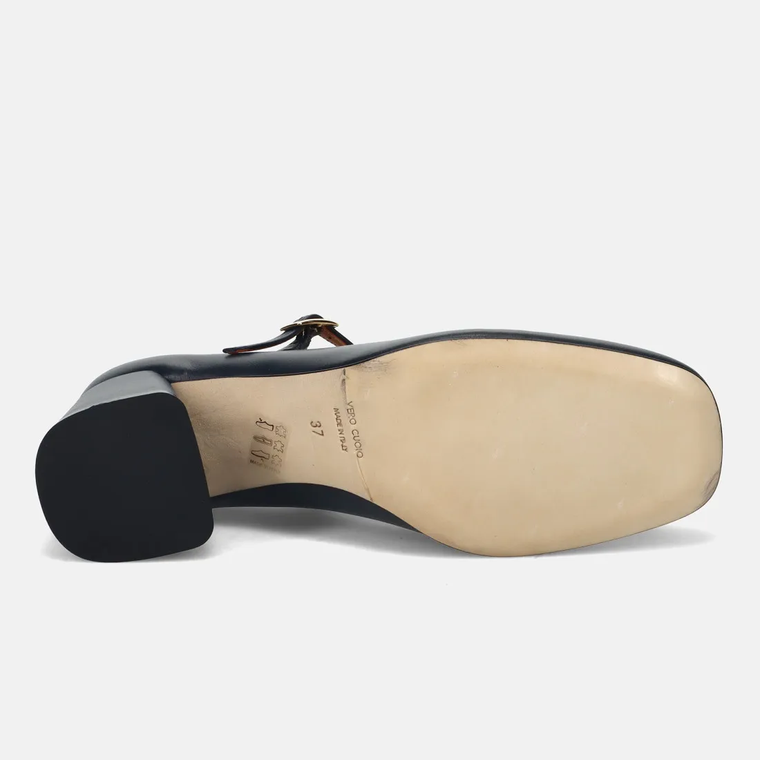 Scarpe Mary Jane Sangiorgio in pelle blu con tacco medio