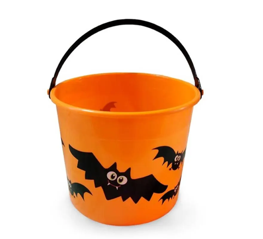 Secchiello con stampa Halloween con zucche in vari colori