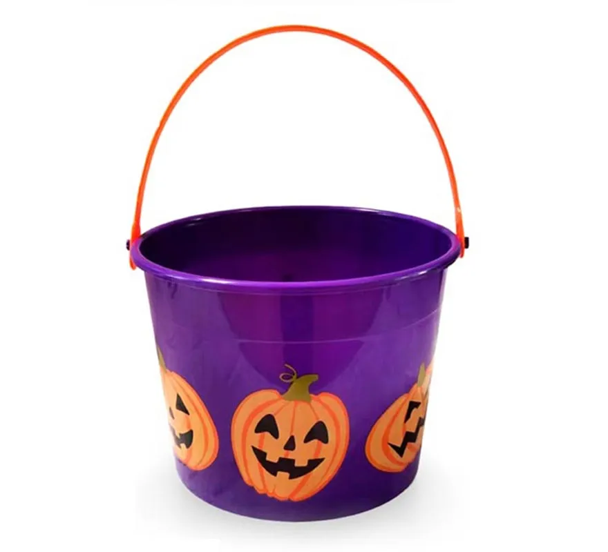 Secchiello con stampa Halloween con zucche in vari colori