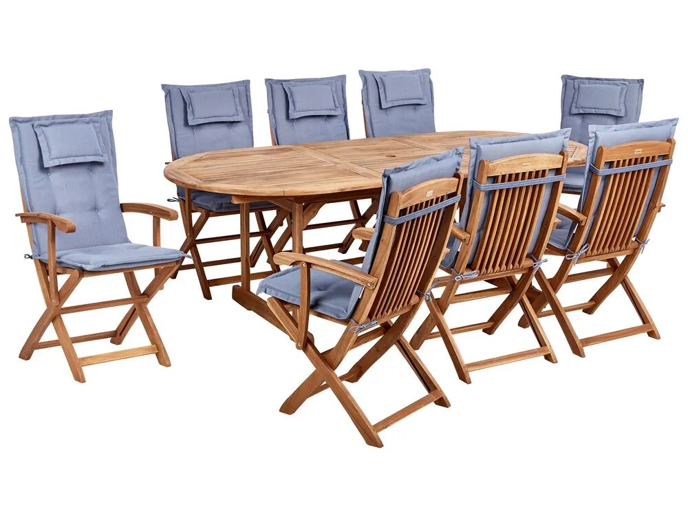 Set da pranzo da giardino 8 posti MAUI II con cuscini Legno d'acacia Blu