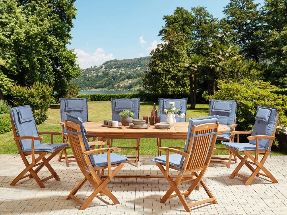 Set da pranzo da giardino 8 posti MAUI II con cuscini Legno d'acacia Blu