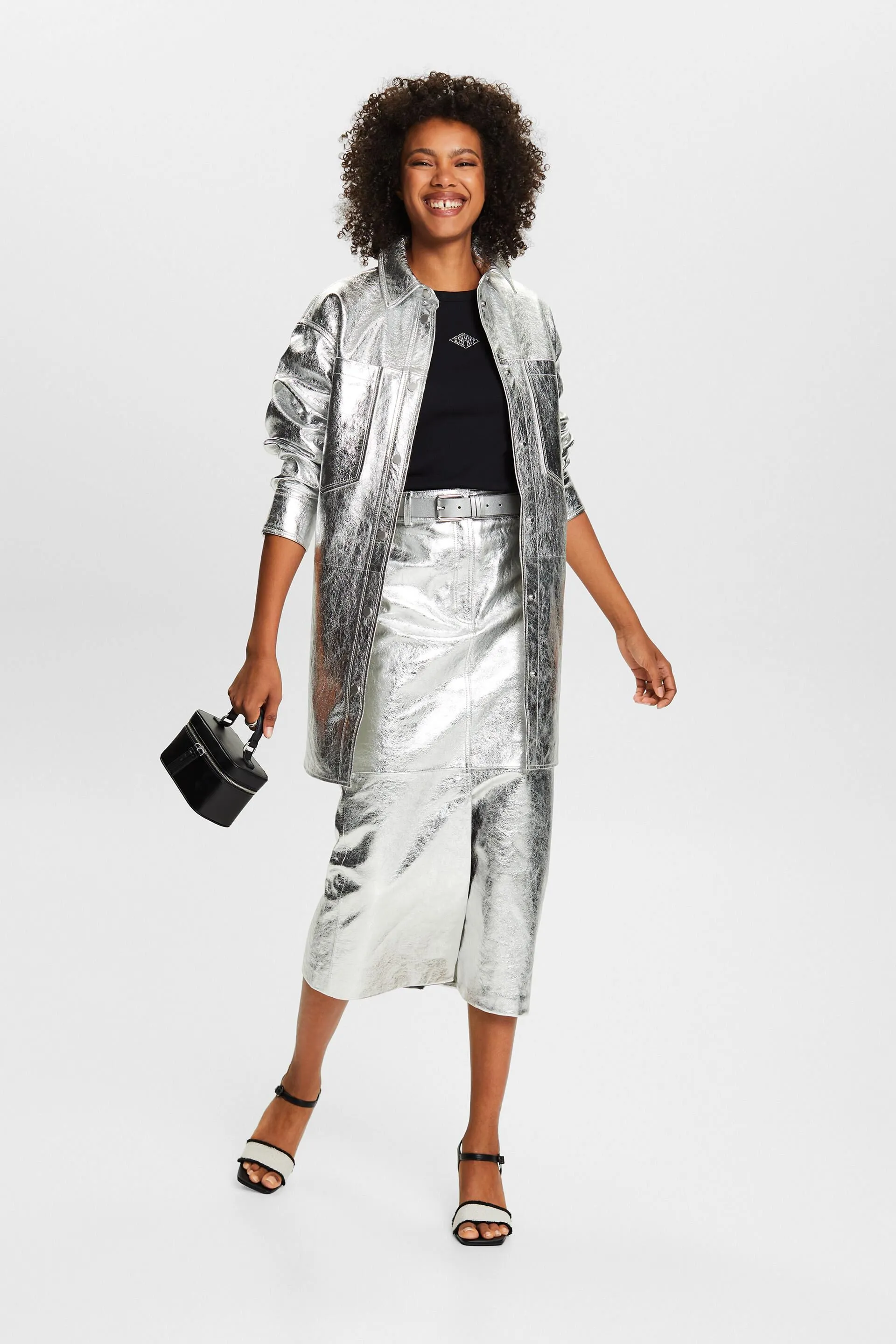 Shacket in pelle rivestita metallizzata