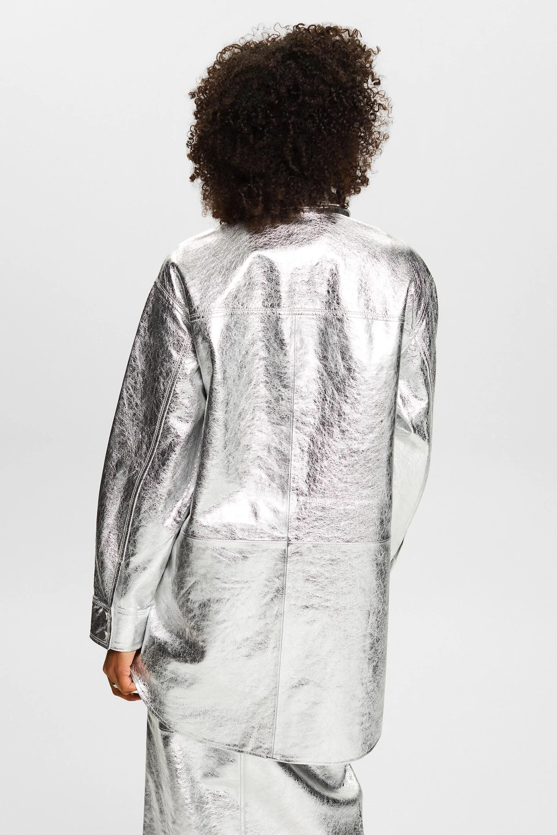 Shacket in pelle rivestita metallizzata