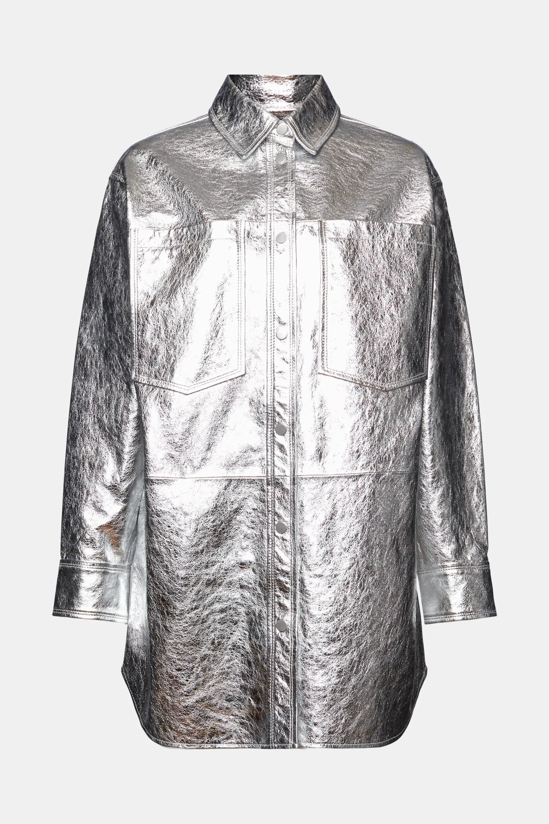 Shacket in pelle rivestita metallizzata