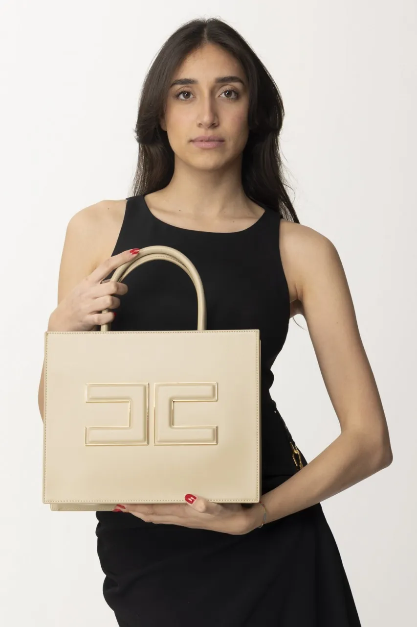 Shopper media con placca logata SABBIA