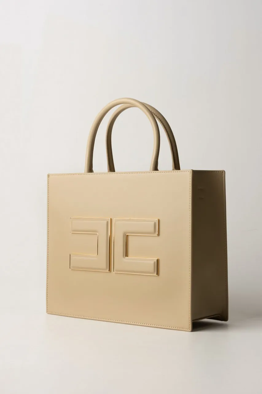 Shopper media con placca logata SABBIA