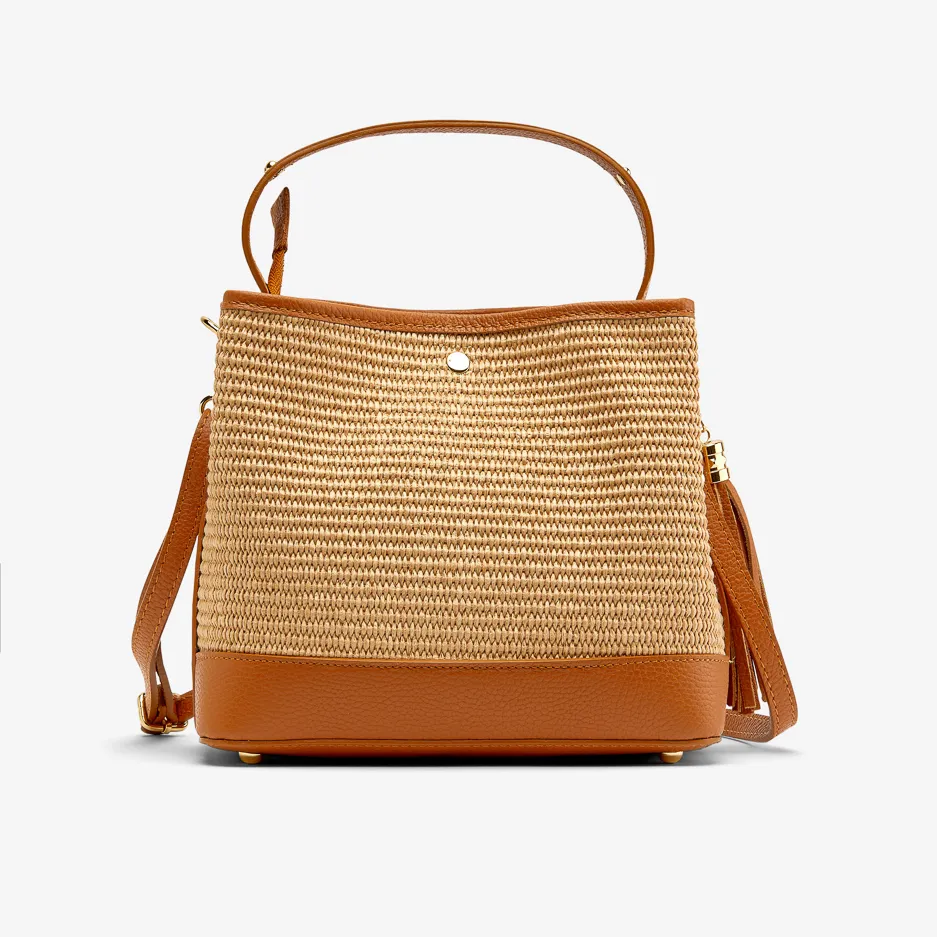 Shopper Rafia e Pelle Cuoio Chiaro