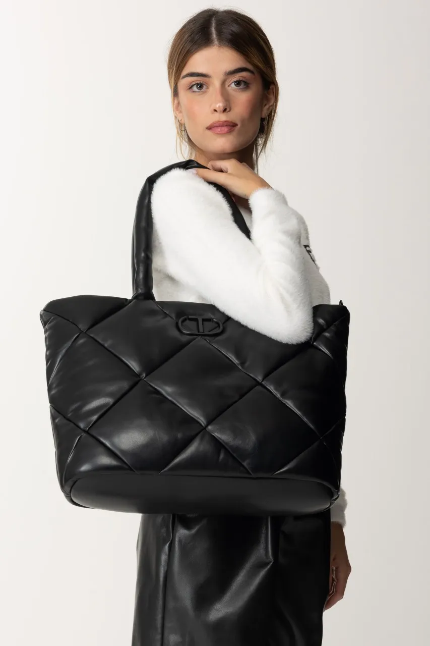 Shopper trapuntata a rombi Nero