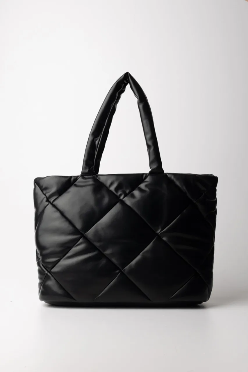Shopper trapuntata a rombi Nero