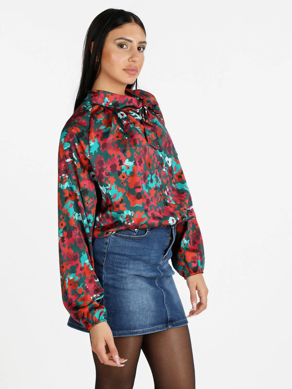 Solada Blouse femme col montant à imprimés