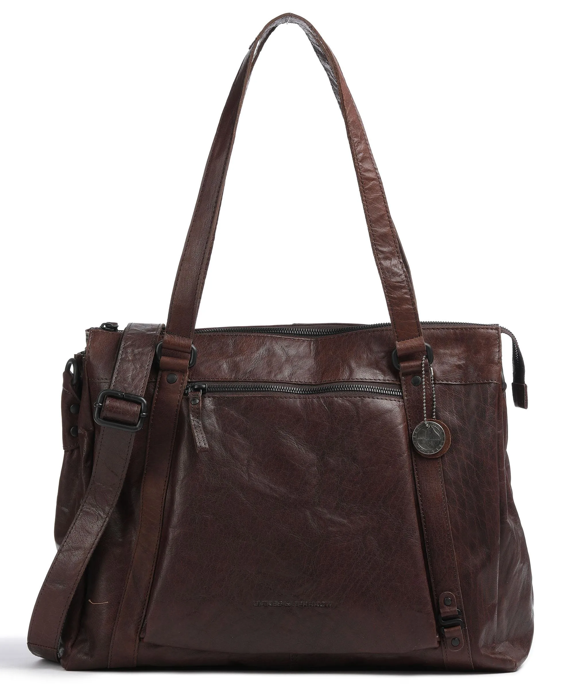  Spikes & Sparrow Bronco Borsa shopper 15″ pelle granulata marrone scuro  