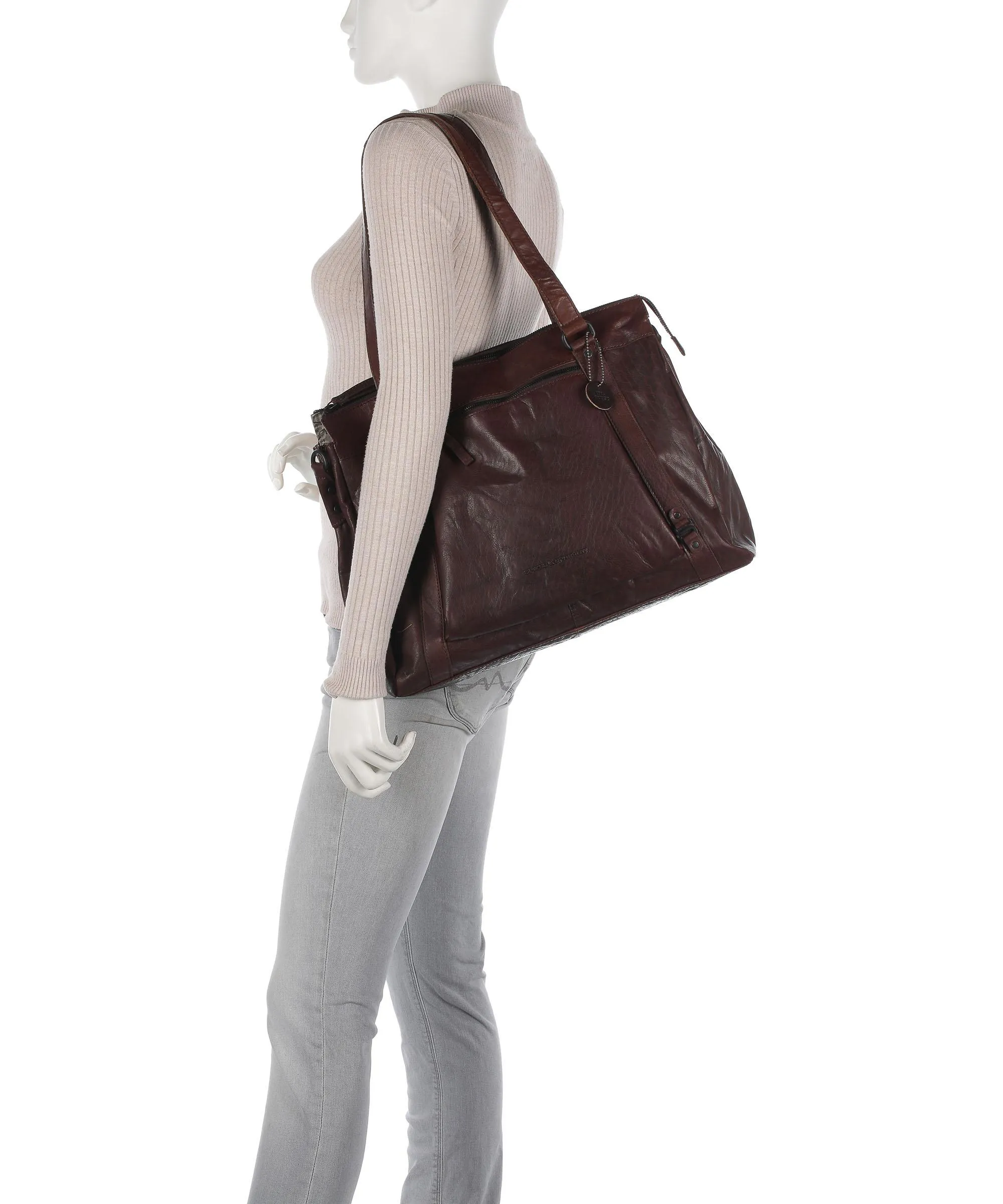  Spikes & Sparrow Bronco Borsa shopper 15″ pelle granulata marrone scuro  
