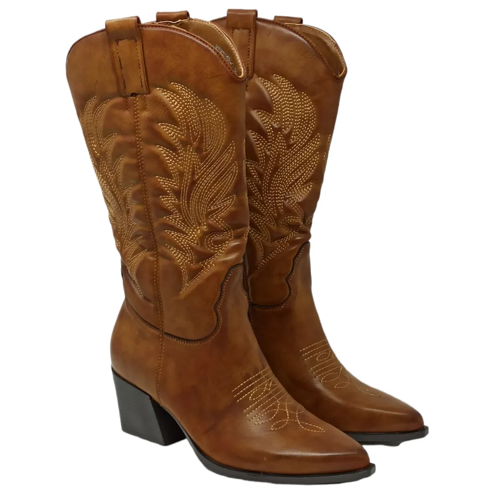 Stivale donna texano ecopelle King of hearts  AMANDA camel
