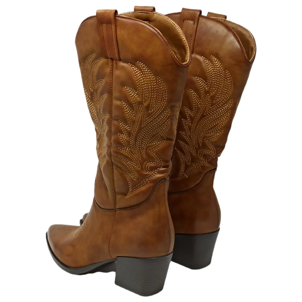 Stivale donna texano ecopelle King of hearts  AMANDA camel