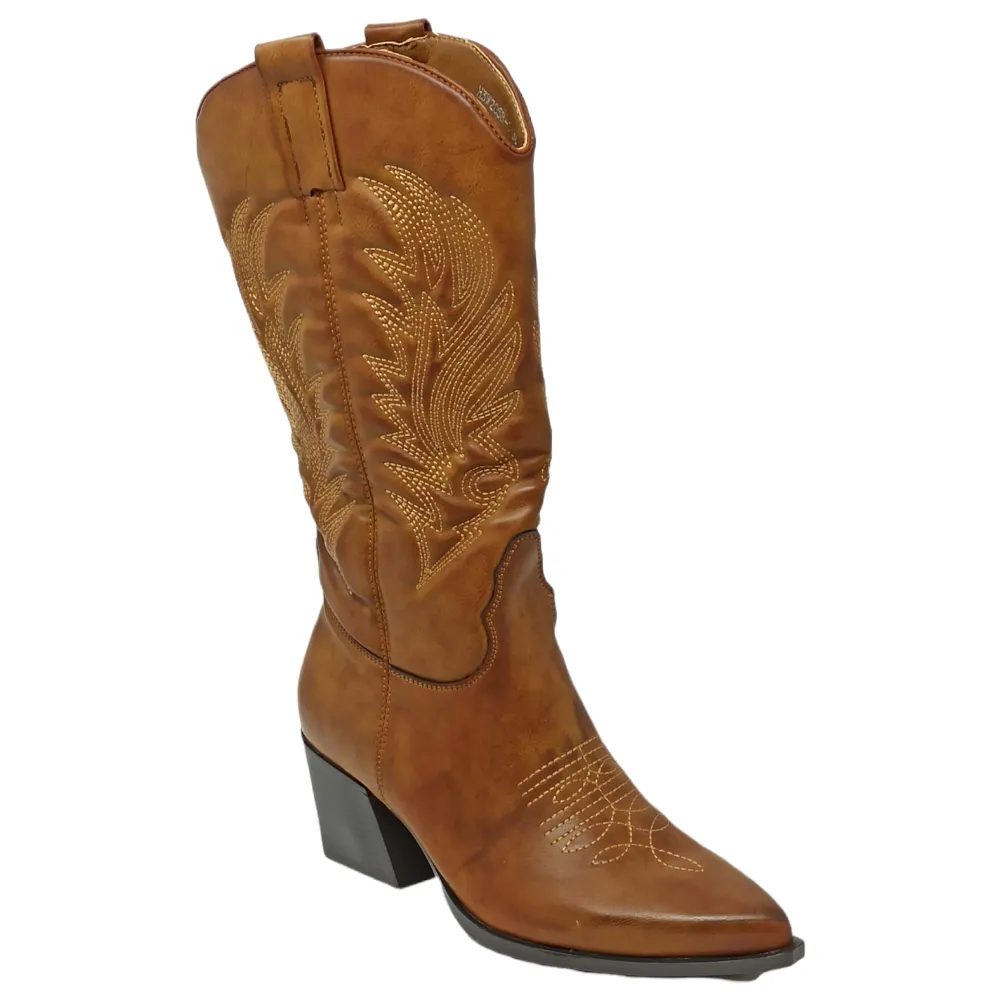 Stivale donna texano ecopelle King of hearts  AMANDA camel