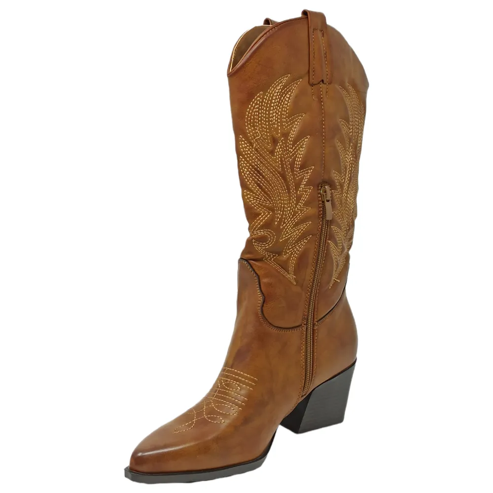 Stivale donna texano ecopelle King of hearts  AMANDA camel