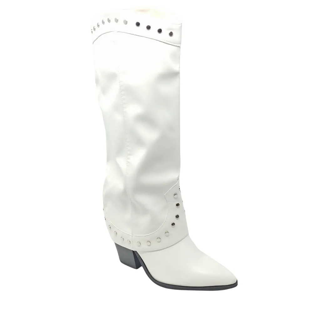 Stivale Texano Con Borchie Donna Ecopelle King Of Hearts Destiny Bianco