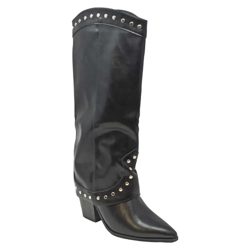 Stivale Texano Con Borchie Donna Ecopelle King Of Hearts Destiny