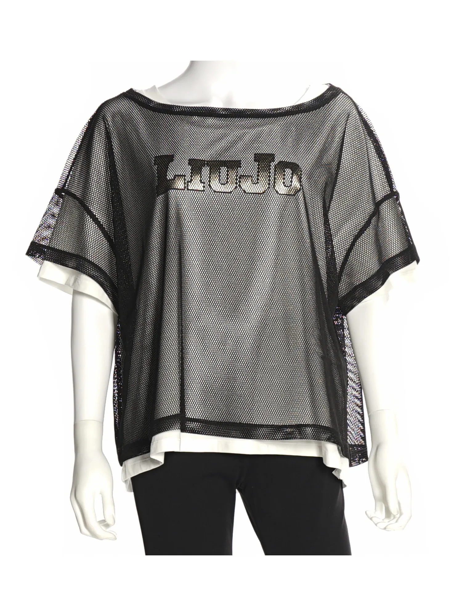 T-shirt a maniche corte a rete Liu Jo da donna nera