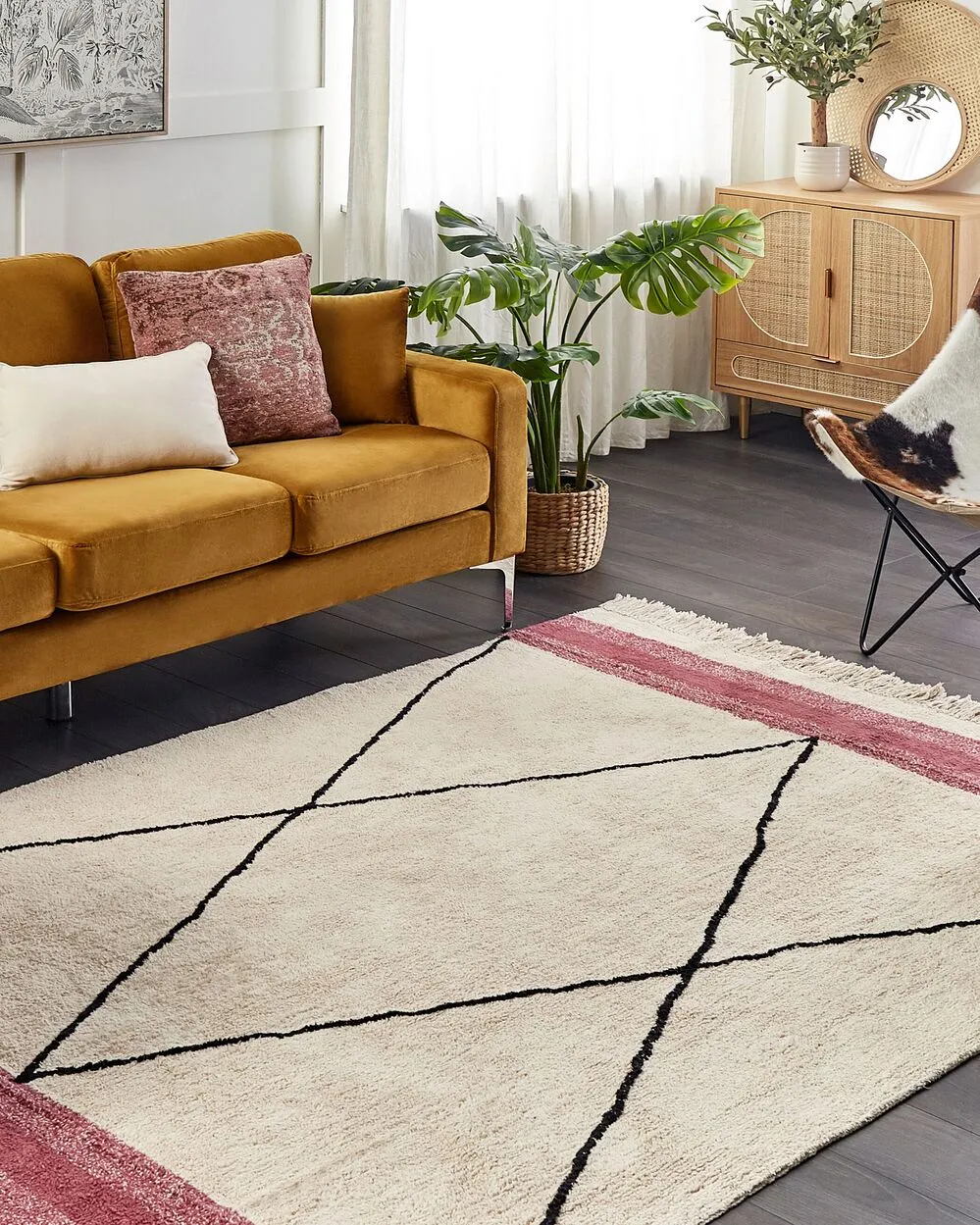 Tappeto cotone beige chiaro e rosa 160 x 230 cm AFSAR