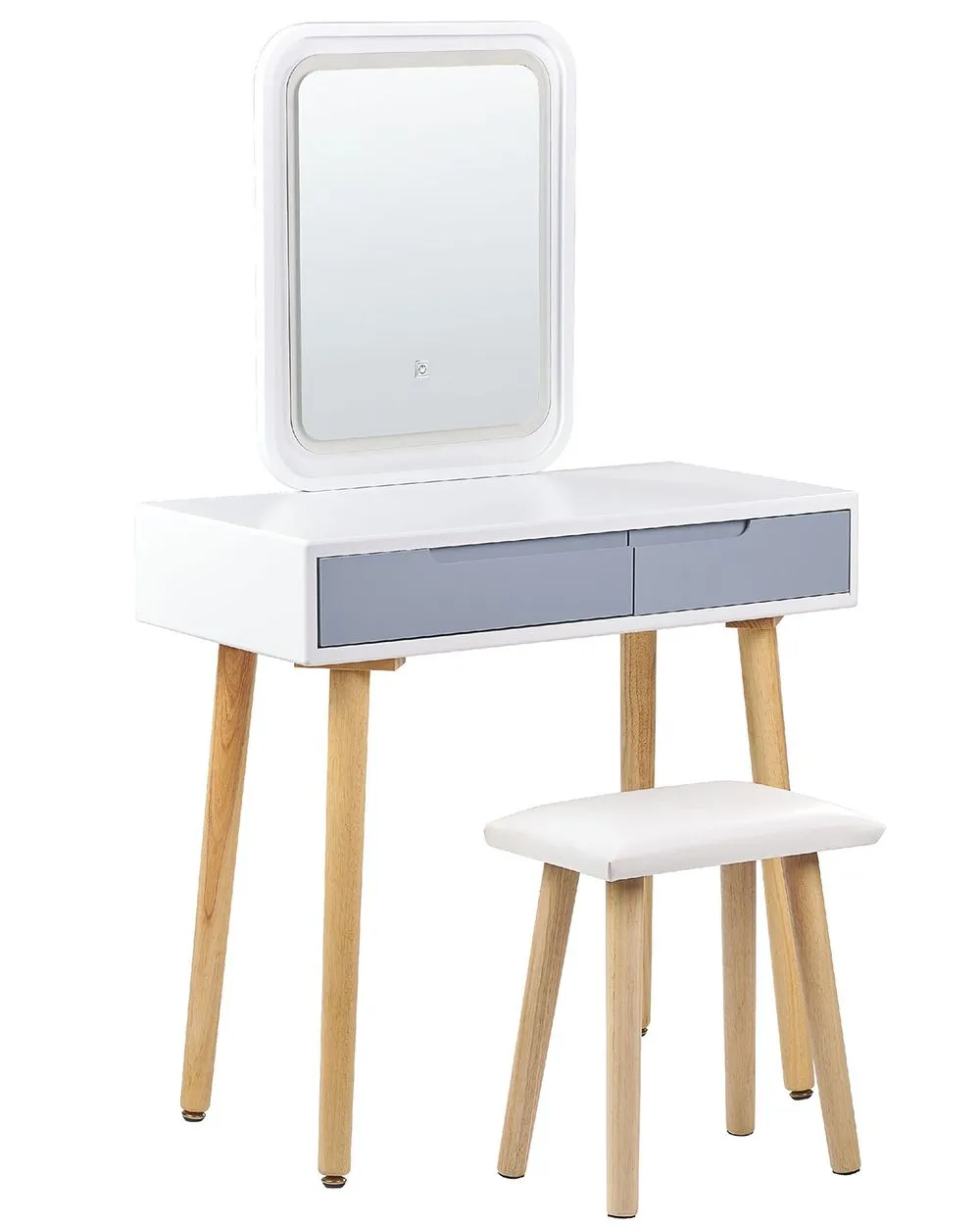 Toeletta con specchio e sgabello DIEPPE LED Bianco