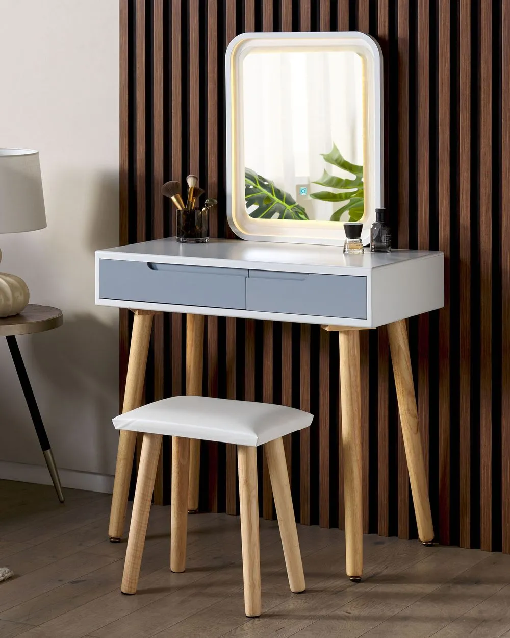 Toeletta con specchio e sgabello DIEPPE LED Bianco