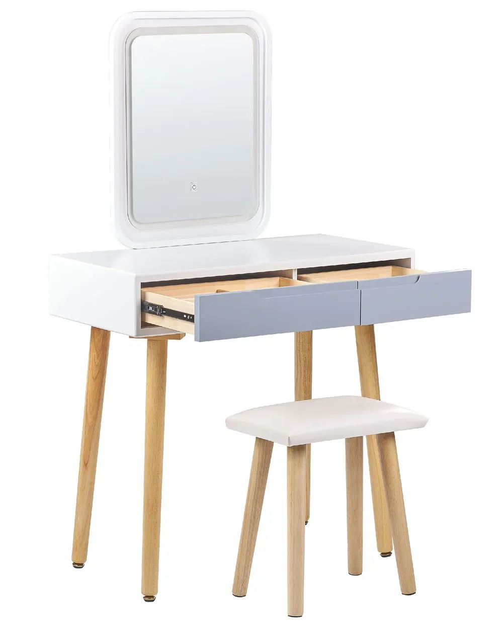Toeletta con specchio e sgabello DIEPPE LED Bianco