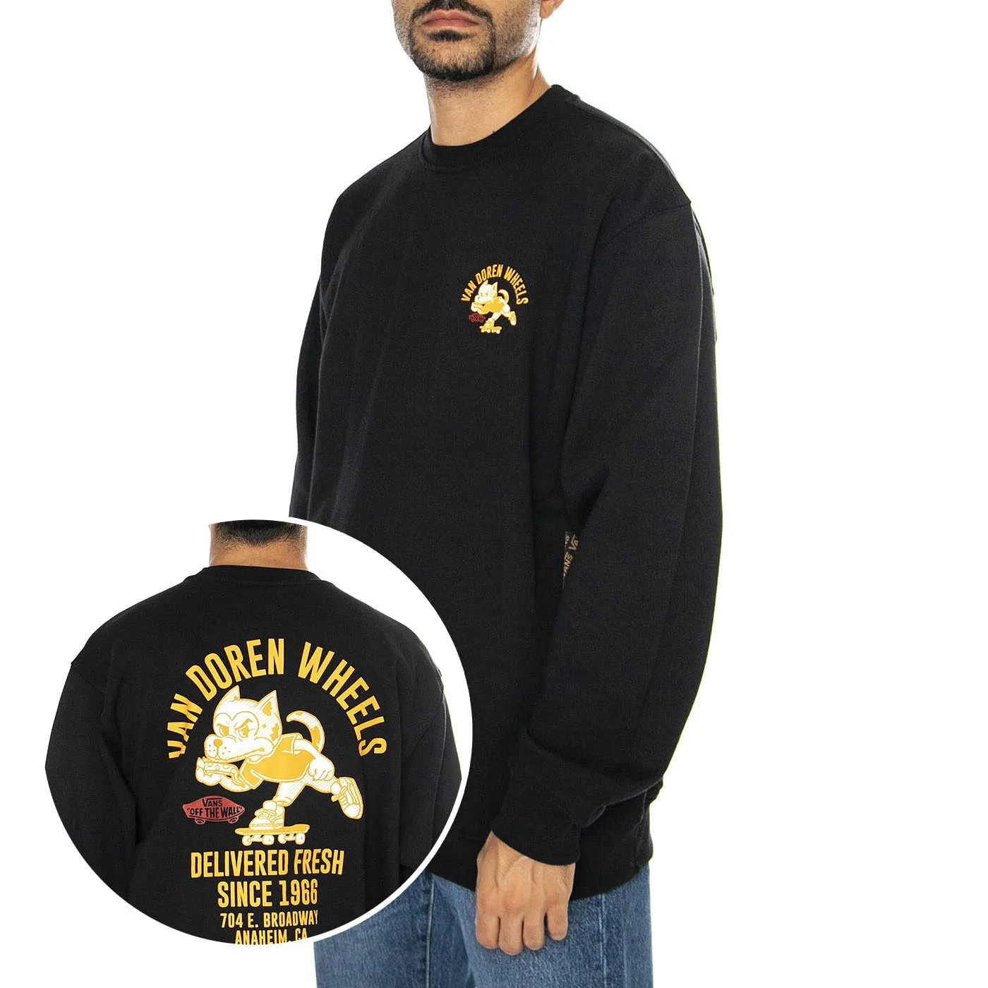 Vans Bark GFX Loose Crew Black - Felpa Girocollo Uomo Nera    